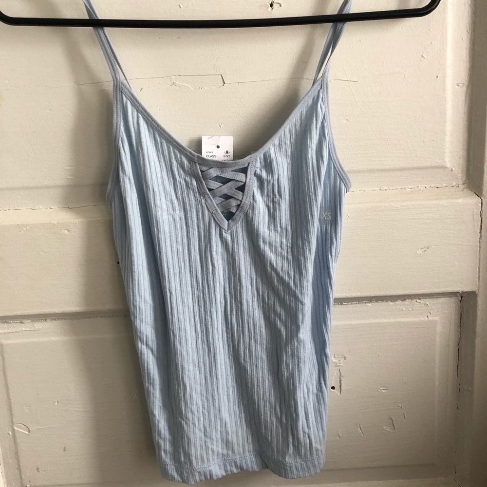 Dusty blue strappy ribbed tank